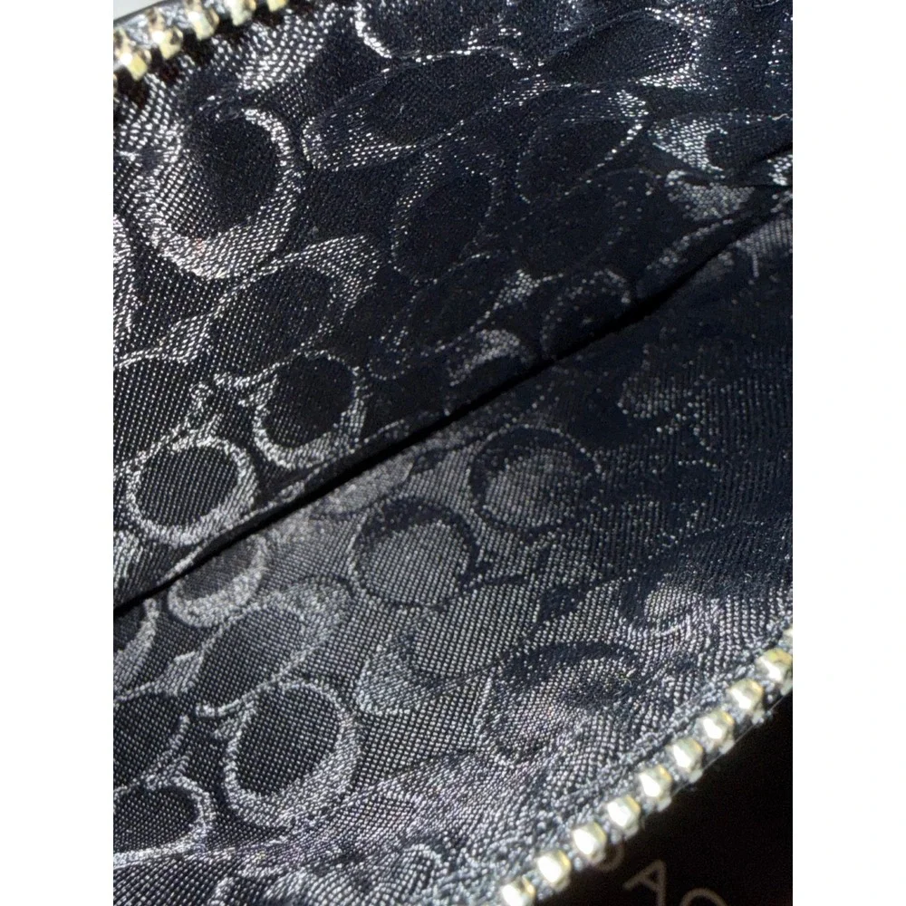 Vintage Coach Black Leather Wristlet Tassel Pouch Bag with White Stitching